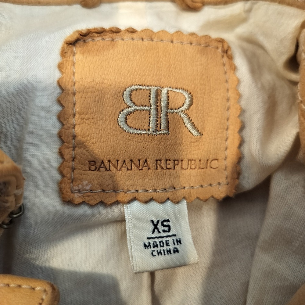 Banana Republic Leather Jacket Womens XS Butterscotch Y2K 2000s Button Up - Picture 13 of 15